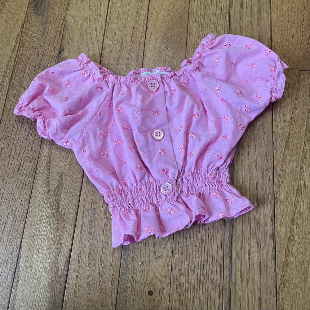 VINTAGE Y2K PARK BENCH KIDS PINK EYELET BUTTON UP PEASANT TOP SIZE 12 MONTHS
